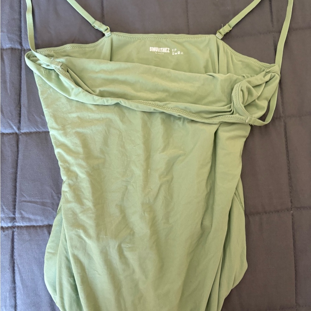 Aerie Green Asymmetrical Ruched Bodysuit
